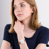 Emporio Armani Gianni T Bar Quartz Mother of Pearl White Dial Brown Leather Strap Watch For Women - AR11040