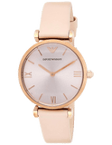 Emporio Armani Gianni T-Bar Quartz Rose Gold Dial Pink Leather Strap Watch For Women - AR11001