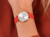 Emporio Armani Gianni T Bar Silver Dial Red Leather Strap Watch For Women - AR1876