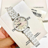 Emporio Armani Giannti T Bar Quartz Mother of Pearl Dial White Steel Strap Watch For Women - AR1485