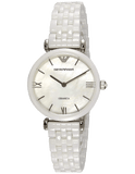 Emporio Armani Giannti T Bar Quartz Mother of Pearl Dial White Steel Strap Watch For Women - AR1485