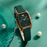 Emporio Armani Gioia Analog Black Mother of Pearl Dial Green Leather Strap Watch For Women - AR11149