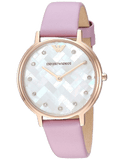 Emporio Armani Kappa Mother Of Pearl White Dial Pink Leather Strap Watch For Women - AR11130