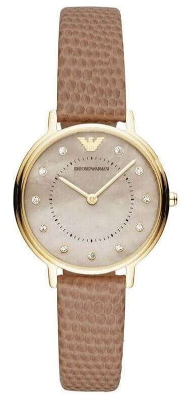Emporio Armani Kappa Quartz Mother of Pearl Taupe Dial Brown Leather Strap Watch For Men - AR11151