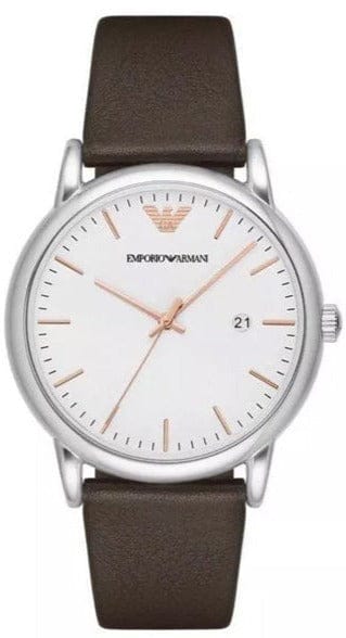 Emporio Armani Kappa Quartz White Dial Brown Leather Strap Watch For Men - AR80006