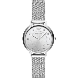 Emporio Armani Kappa Silver Dial Silver Mesh Bracelet Watch For Women - AR11128