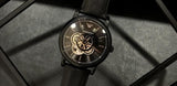 Emporio Armani Luigi Automatic Skeleton Black Dial Black Leather Strap Watch For Men - AR60012