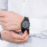 Emporio Armani Luigi Chronograph Black Dial Black Leather Strap Watch For Men - AR11133