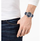 Emporio Armani Luigi Chronograph Blue Dial Black Leather Strap Watch For Men - AR60011