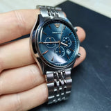 Emporio Armani Luigi Chronograph Quartz Blue Dial Silver Steel Strap Watch For Men - AR1974