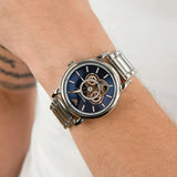 Emporio Armani Luigi Chronograph Skeleton Blue Dial Silver Steel Strap Watch For Men - AR60036