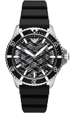 Emporio Armani Meccanico Automatic Black Dial Black Silicone Strap Watch For Men - AR60062
