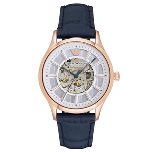Emporio Armani Meccanico Automatic White Dial Blue Leather Strap Watch For Men - AR1947