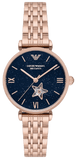 Emporio Armani Meccanico Crystals Black Dial Rose Gold Steel Strap Watch For Women - AR60043