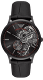 Emporio Armani Meccanico Skeleton Black Dial Black Leather Strap Watch For Men - AR60046