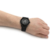 Emporio Armani Meccanico Skeleton Black Dial Black Steel Strap Watch For Men - AR60045