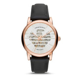 Emporio Armani Meccanico Skeleton Silver Dial Black Leather Strap Watch For Men - AR60031