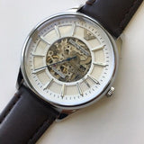 Emporio Armani Meccanico White Dial Brown Leather Strap Watch For Men - AR1946