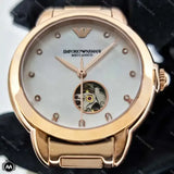 Emporio Armani Mia Meccanico Mother of Pearl Dial Rose Gold Steel Strap Watch for Women - AR60072