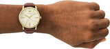 Emporio Armani Minimalist Quartz Gold Dial Brown Leather Strap Watch for Men - AR11610