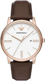 Emporio Armani Minimalist Quartz White Dial Brown Leather Strap Watch For Men - AR11572