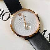 Emporio Armani Modern Slim Analog Silver Dial Brown Leather Strap Watch For Men - AR11163