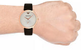 Emporio Armani Modern Slim Analog Silver Dial Brown Leather Strap Watch For Men - AR11163