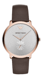 Emporio Armani Modern Slim Analog Silver Dial Brown Leather Strap Watch For Men - AR11163