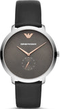 Emporio Armani Modern Slim Quartz Grey Dial Black Leather Strap Watch For Men - AR11162