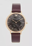 Emporio Armani Quartz Grey Dial Brown Leather Strap Watch For Women - AR11172