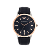 Emporio Armani Renato Analog Blue Dial Black Leather Strap Watch For Men - AR2506