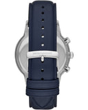 Emporio Armani Renato Chronograph Blue Dial Black Leather Strap Watch For Men - AR11216