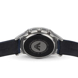 Emporio Armani Renato Chronograph Blue Dial Black Leather Strap Watch For Men - AR11216