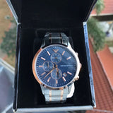 Emporio Armani Renato Chronograph Blue Dial Two Tone Steel Strap Watch For Men - AR80025