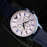 Emporio Armani Renato Chronograph Silver Dial Blue Silicone Strap Watch For Men - AR11026