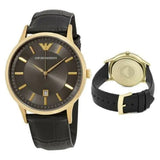 Emporio Armani Renato Quartz Grey Dial Black Leather Strap Watch For Men - AR11049