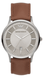 Emporio Armani Renato Quartz Silver Dial Brown Leather Strap Watch For Men - AR11185