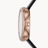 Emporio Armani Rosa Quartz Mother Of Pearl White Dial Black Leather Strap Watch For Women - AR11356