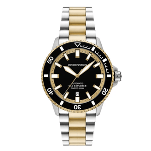 Emporio Armani Sea Explorer Black Dial Two Tone Steel Strap Watch for Men - AR60089