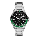 Emporio Armani Sea Explorer GMT Quartz Black Dial Silver Steel Strap Watch For Men - AR11589