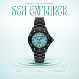 Emporio Armani Sea Explorer Turquoise Blue Dial Black Steel Strap Watch for Men - AR60084