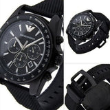 Emporio Armani Sigma Chronograph Black Dial Black Leather Strap Watch For Men - AR6131