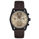 Emporio Armani Sportivo Chronograph Beige Dial Brown Leather Strap Watch For Men - AR6081