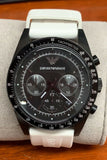 Emporio Armani Sportivo Chronograph Black Dial White Rubber Strap Watch For Men - AR6112