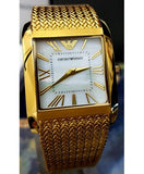Emporio Armani Super Slim Quartz White DIal Gold Mesh Bracelet Watch For Women - AR2017