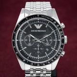 Emporio Armani Tazio Chronograph Black Dial Silver Steel Strap Watch For Men - AR5988
