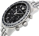 Emporio Armani Tazio Chronograph Black Dial Silver Steel Strap Watch For Men - AR5988
