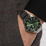 Emporio Armani Three Hand Green Dial Silver Steel Strap Watch For Men - AR11338