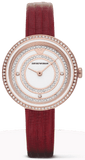 Emporio Armani Two-Hand Analog White Dial Red Leather Strap Watch For Women - AR11532