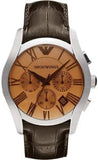 Emporio Armani Valente Chronograph Amber Dial Brown Leather Strap Watch For Men - AR1634